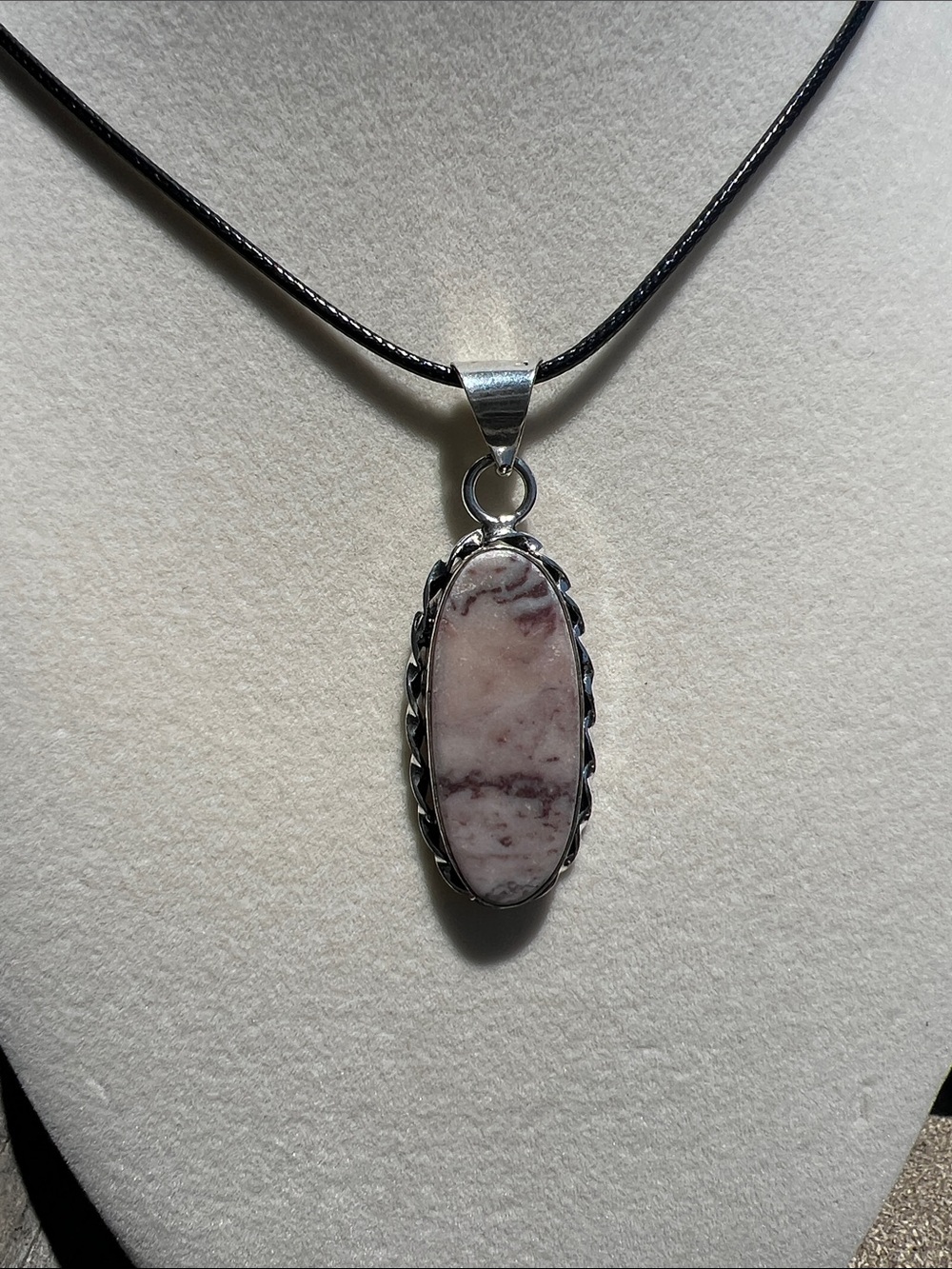 Pink Jasper Oval Pendant Necklace